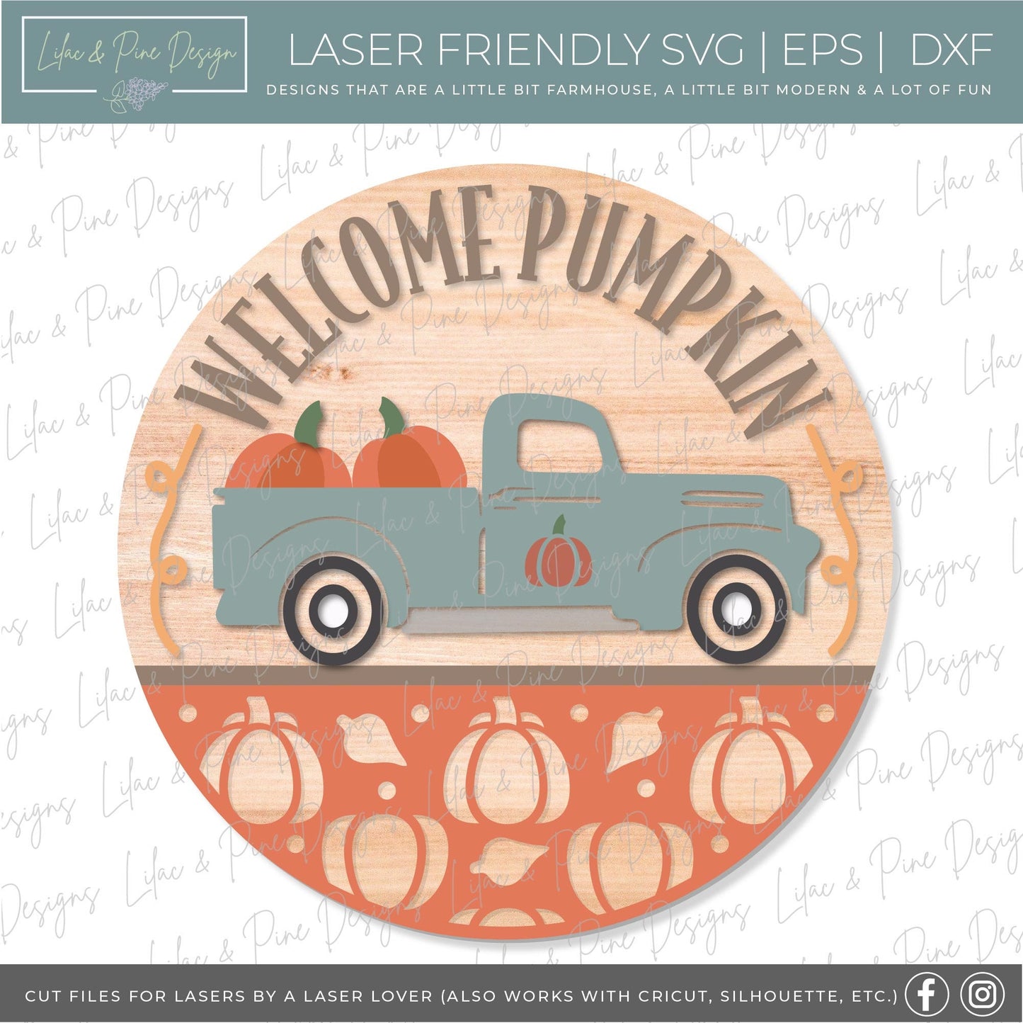 Welcome Pumpkin door hanger SVG, Fall welcome sign SVG, Pumpkin farm round sign, Fall decor, Fall antique truck sign, Glowforge laser SVG