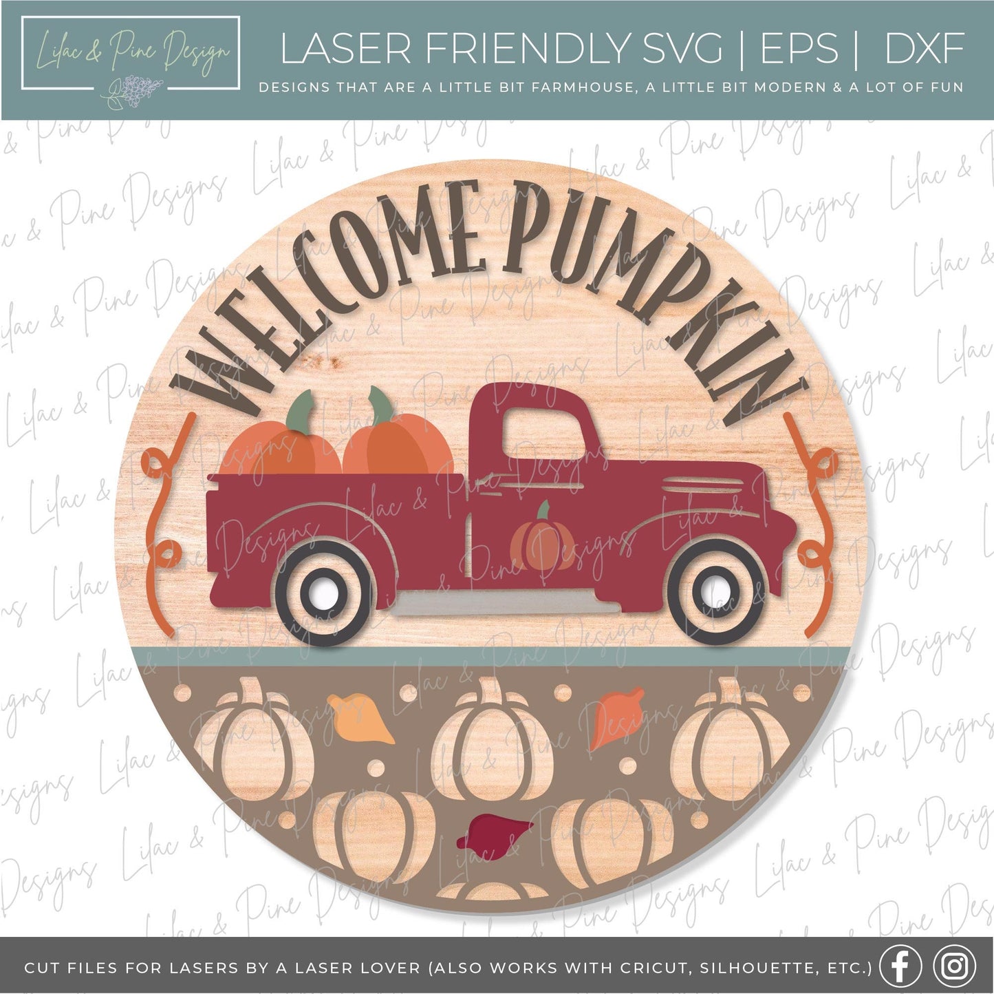 Welcome Pumpkin door hanger SVG, Fall welcome sign SVG, Pumpkin farm round sign, Fall decor, Fall antique truck sign, Glowforge laser SVG