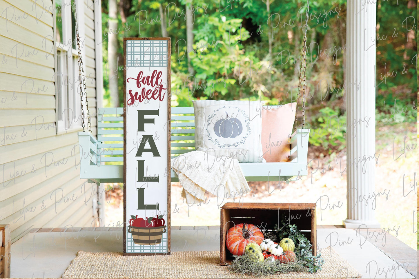 Fall Sweet Fall porch sign SVG, Apple welcome sign SVG, Apple plaid porch leaner, fall porch decor, vertical sign svg, Glowforge laser SVG