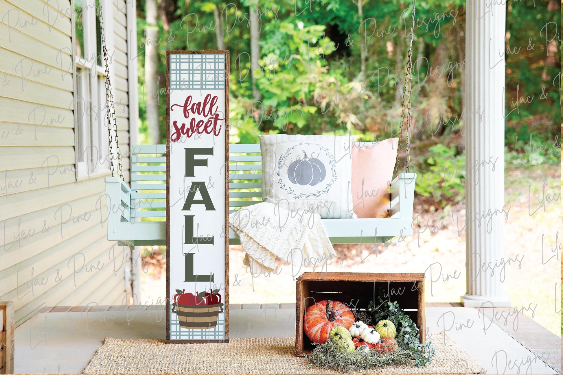Fall Sweet Fall porch sign SVG, Apple welcome sign SVG, Apple plaid porch leaner, fall porch decor, vertical sign svg, Glowforge laser SVG