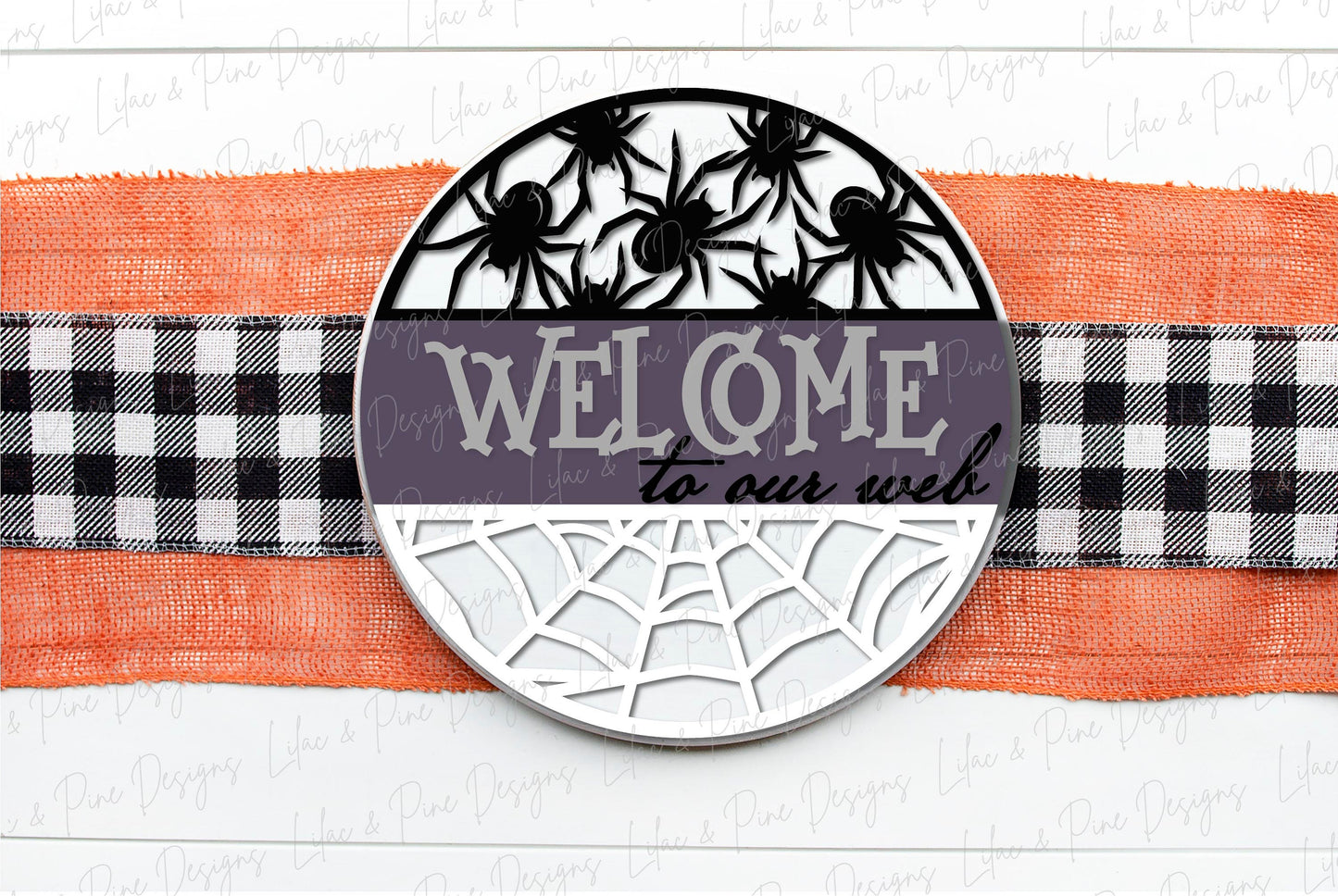 Welcome to our web door hanger SVG, spider door hanger, spiderweb welcome sign SVG, spooky svg, Halloween porch sign, Glowforge laser SVG