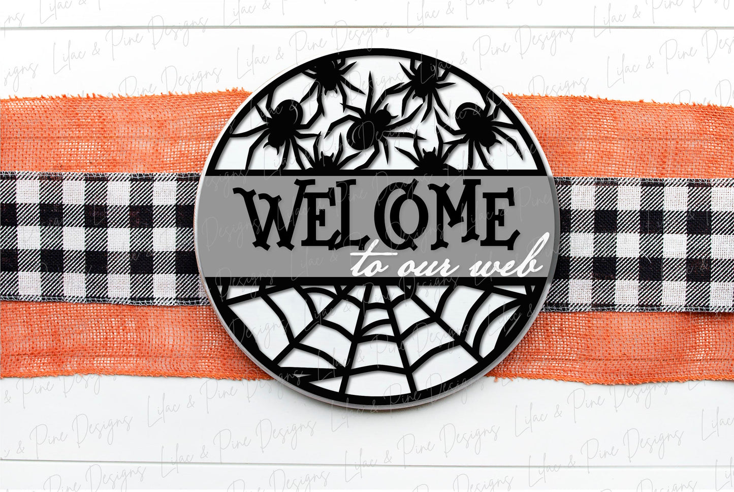 Welcome to our web door hanger SVG, spider door hanger, spiderweb welcome sign SVG, spooky svg, Halloween porch sign, Glowforge laser SVG