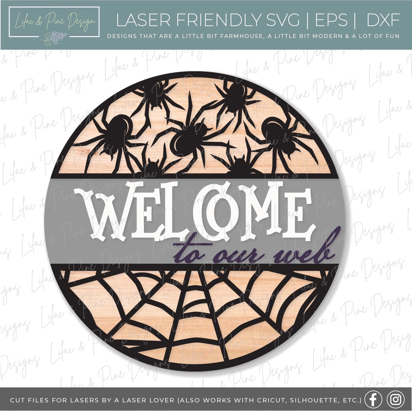 Welcome to our web door hanger SVG, spider door hanger, spiderweb welcome sign SVG, spooky svg, Halloween porch sign, Glowforge laser SVG