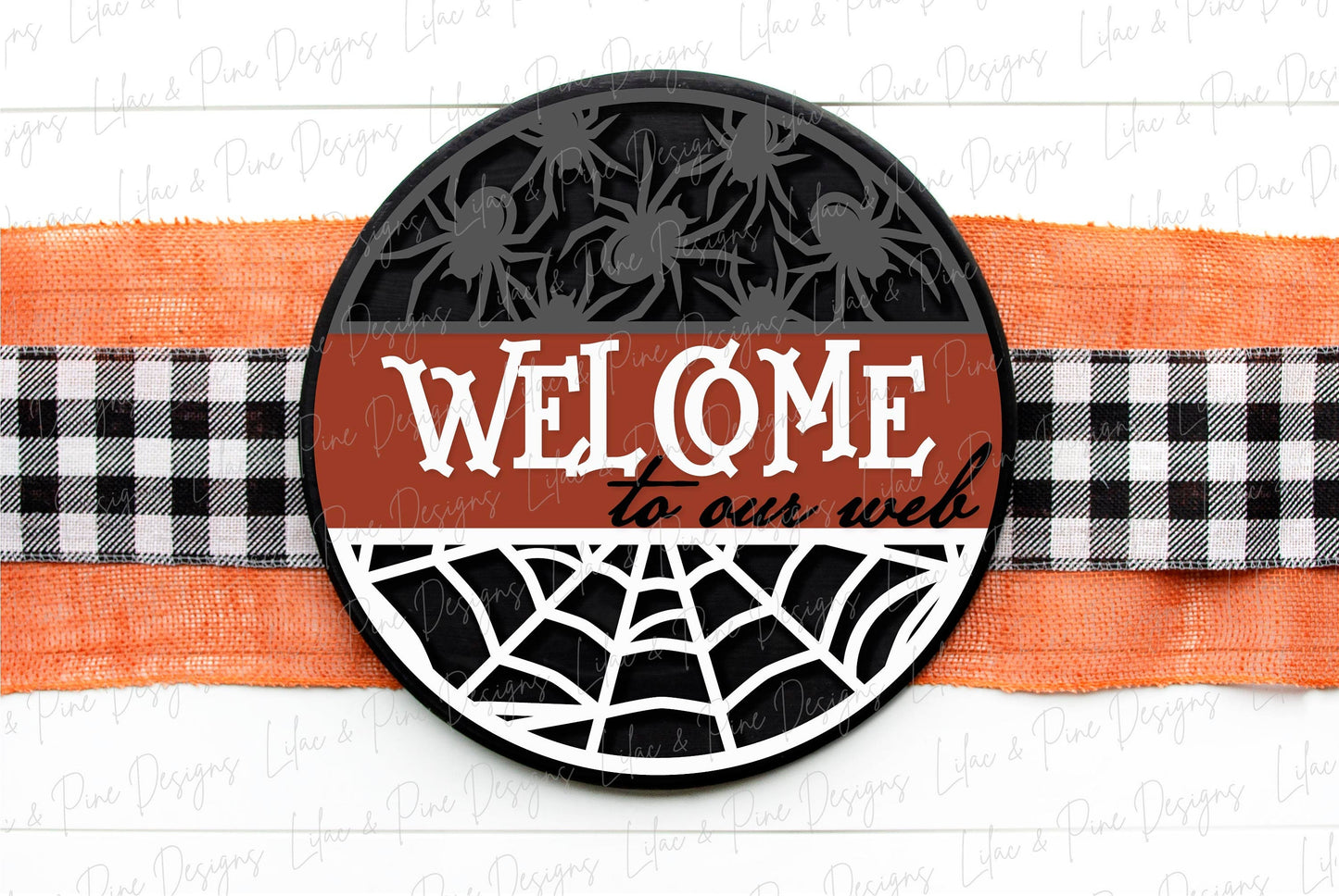 Welcome to our web door hanger SVG, spider door hanger, spiderweb welcome sign SVG, spooky svg, Halloween porch sign, Glowforge laser SVG