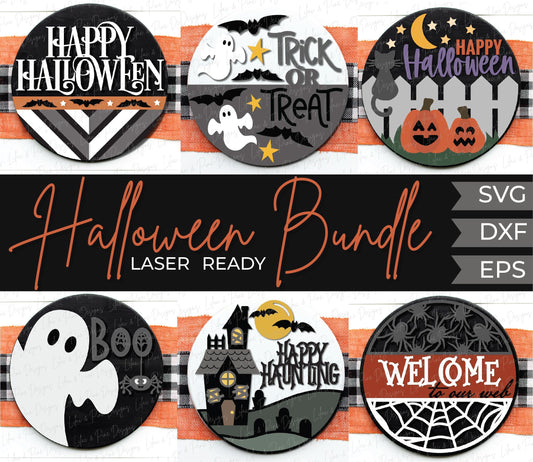 Halloween welcome sign bundle, Halloween door hanger SVG, ghost svg, spider SVG, bat svg, Happy Halloween svg, Glowforge laser SVG