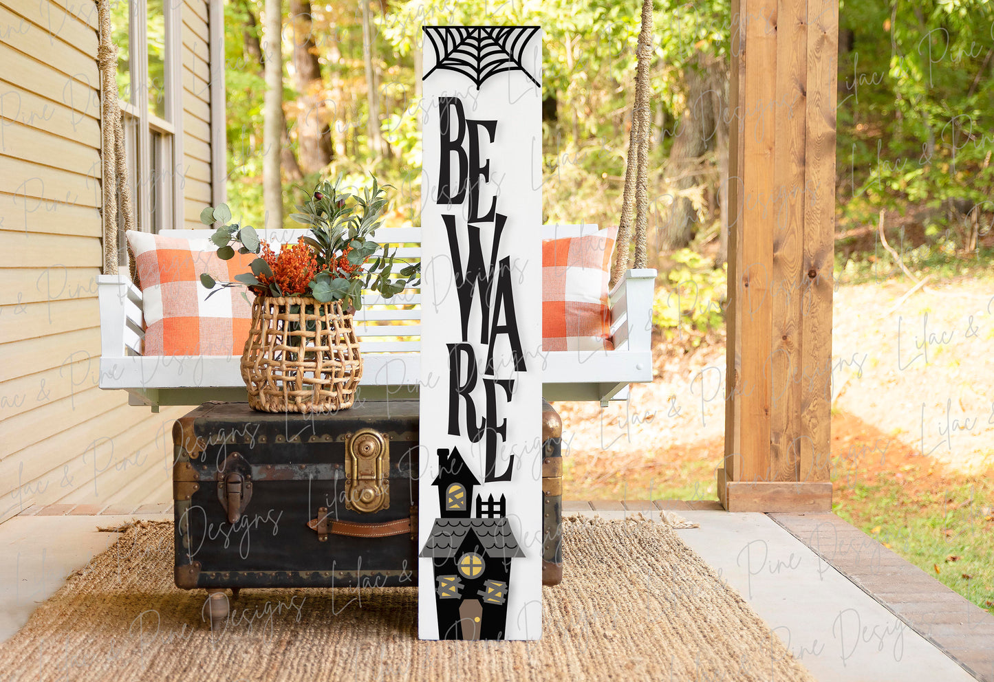 Halloween porch sign SVG, Beware porch sign SVG, Haunted house welcome sign SVG, Spiderweb svg, vertical sign svg, Glowforge laser Svg