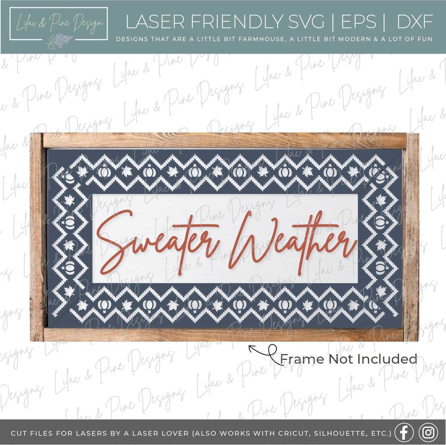 Sweater Weather sign svg, Fall sign, pumpkin and leaf sign SVG, sweater pattern svg, boho fall decor, Nordic fall svg, Glowforge laser SVG