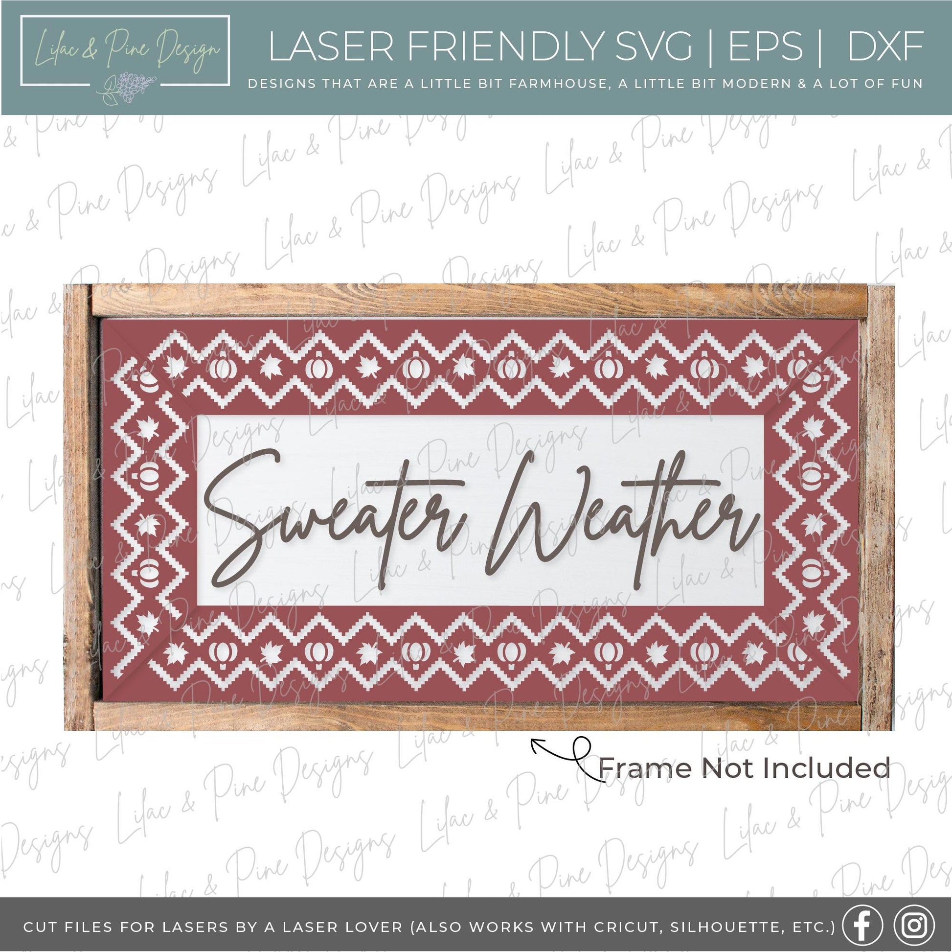 Sweater Weather sign svg, Fall sign, pumpkin and leaf sign SVG, sweater pattern svg, boho fall decor, Nordic fall svg, Glowforge laser SVG