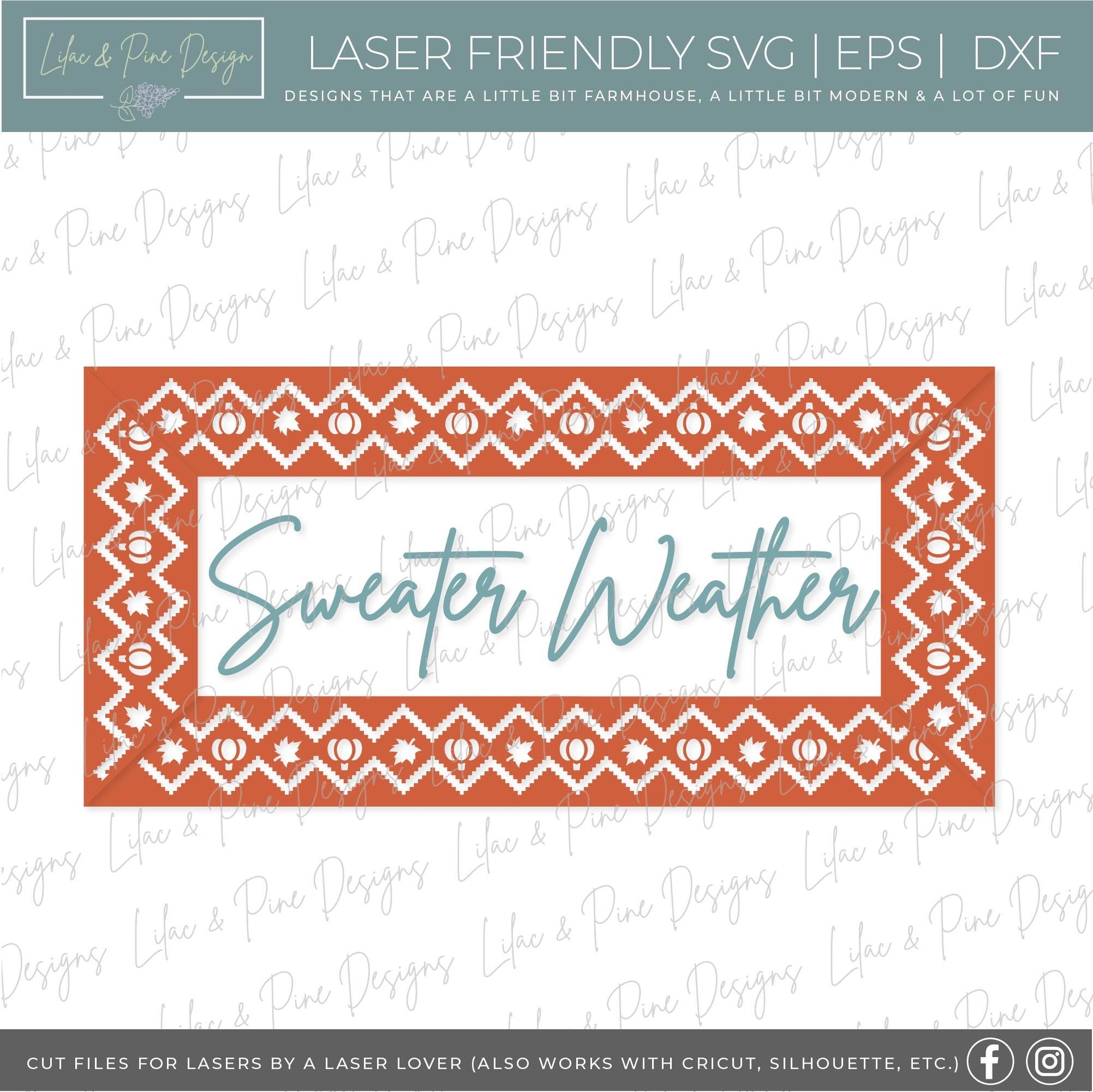 Sweater Weather sign svg, Fall sign, pumpkin and leaf sign SVG, sweater pattern svg, boho fall decor, Nordic fall svg, Glowforge laser SVG