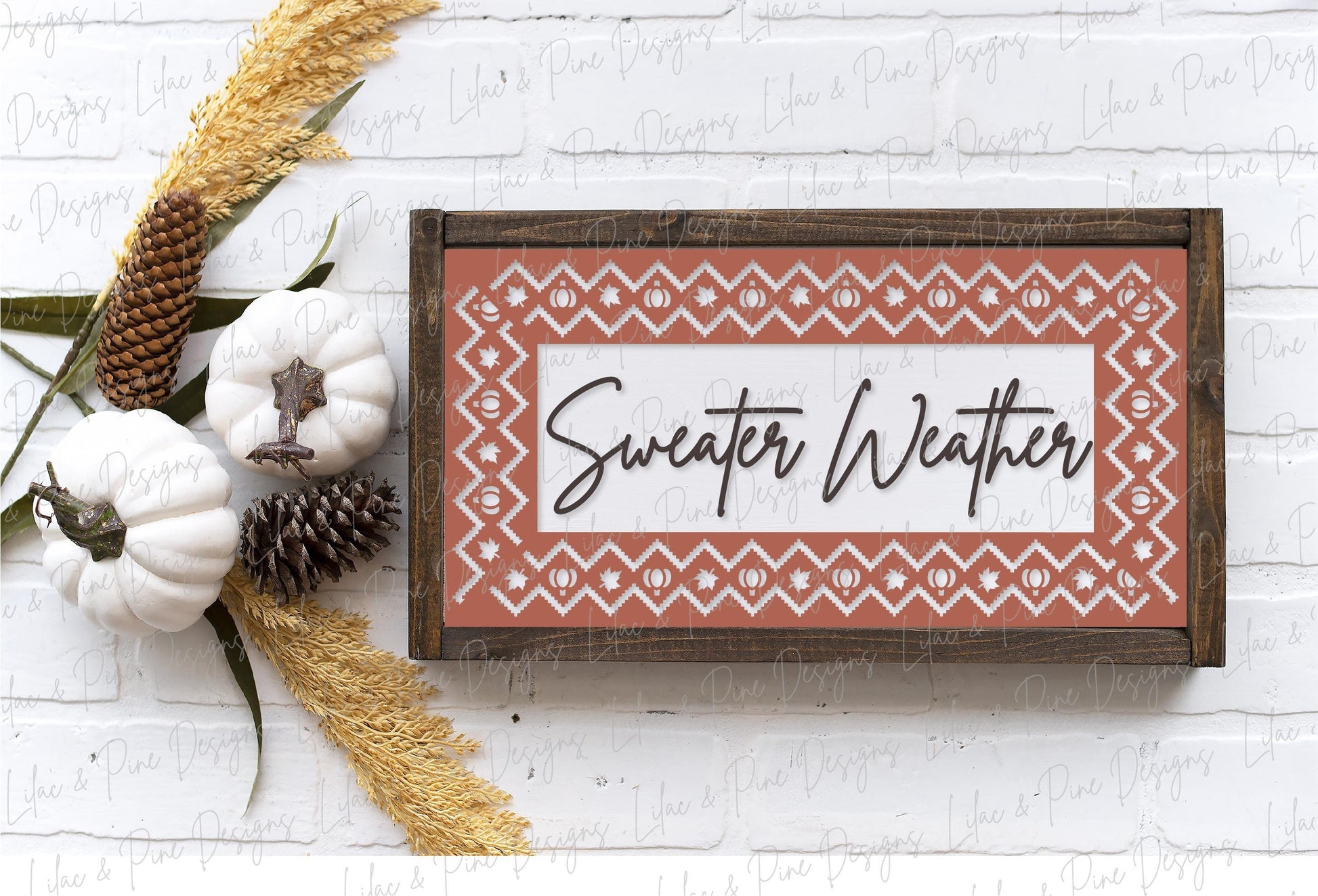 Sweater Weather sign svg, Fall sign, pumpkin and leaf sign SVG, sweater pattern svg, boho fall decor, Nordic fall svg, Glowforge laser SVG