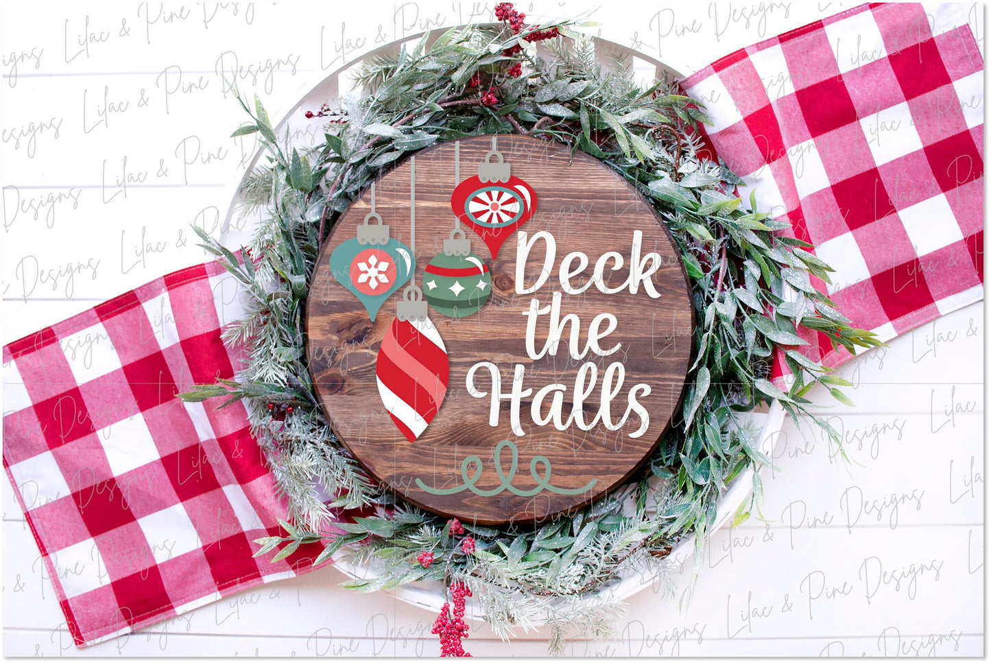Deck the Halls door hanger SVG, Christmas welcome sign SVG, Vintage ornament round sign svg, Christmas decor, Glowforge SVG, laser cut file