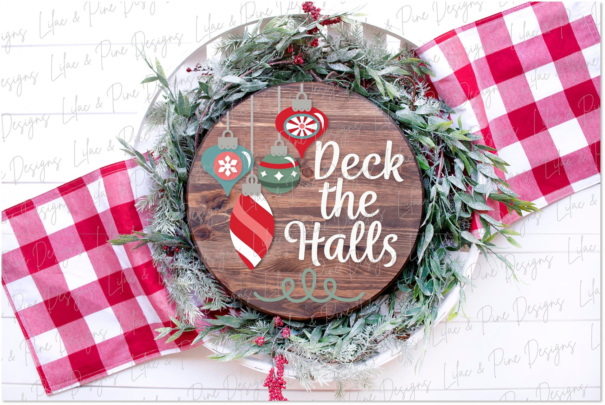 Deck the Halls door hanger SVG, Christmas welcome sign SVG, Vintage ornament round sign svg, Christmas decor, Glowforge SVG, laser cut file