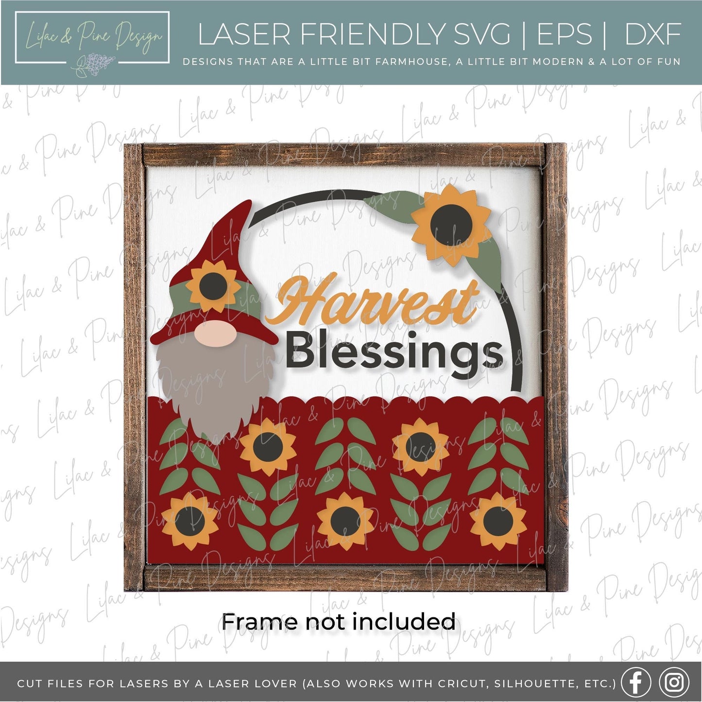 sunflower gnome sign SVG, harvest blessings sign svg, fall sign SVG, fall decor svg, autumn svg, Glowforge SVG, laser cut file