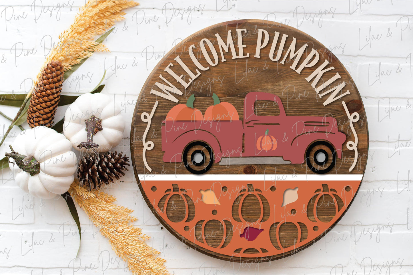 Welcome Pumpkin door hanger SVG, Fall welcome sign SVG, Pumpkin farm round sign, Fall decor, Fall antique truck sign, Glowforge laser SVG