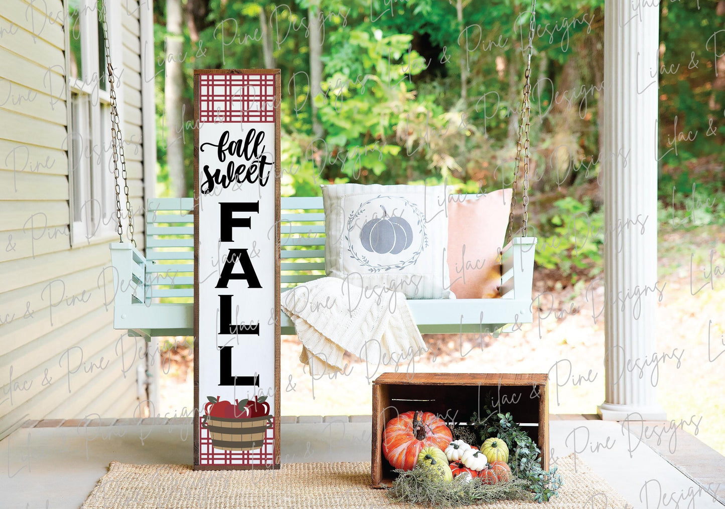 Fall Sweet Fall porch sign SVG, Apple welcome sign SVG, Apple plaid porch leaner, fall porch decor, vertical sign svg, Glowforge laser SVG