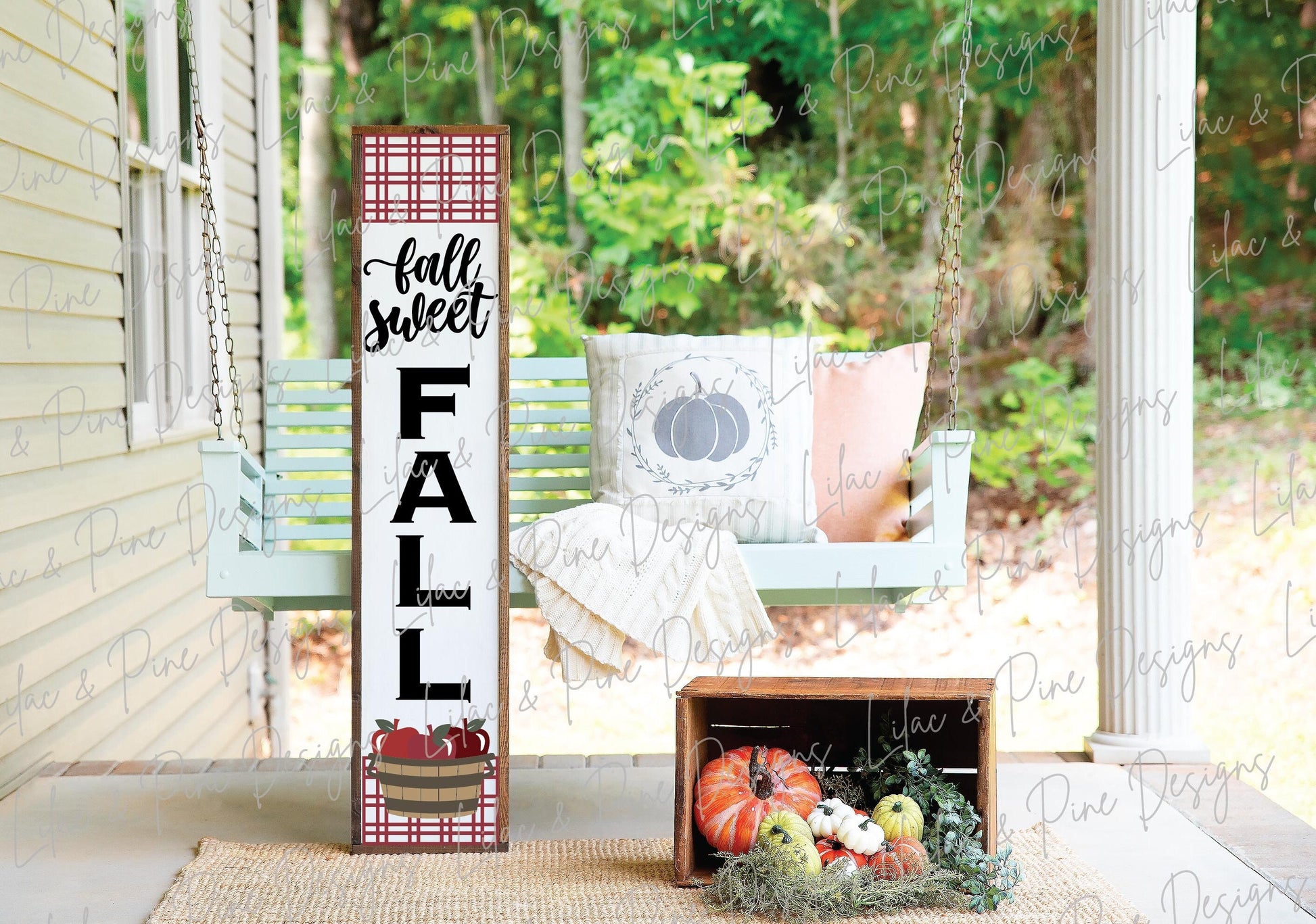 Fall Sweet Fall porch sign SVG, Apple welcome sign SVG, Apple plaid porch leaner, fall porch decor, vertical sign svg, Glowforge laser SVG