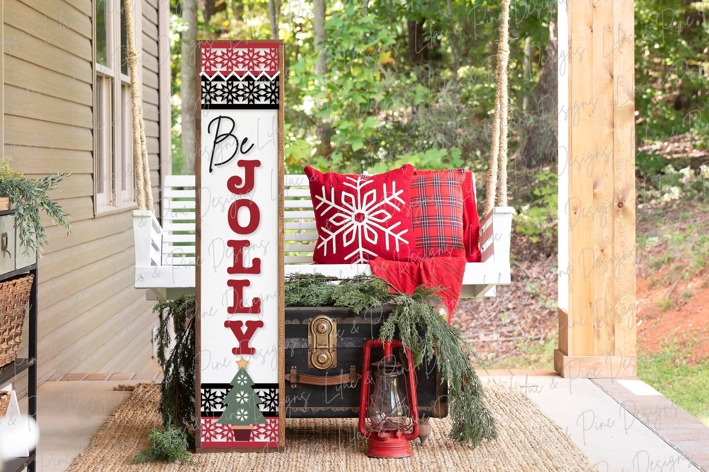 Be Jolly porch sign SVG, Christmas porch sign, Nordic Christmas tree welcome sign svg, vertical porch sign, Glowforge SVG, laser cut file