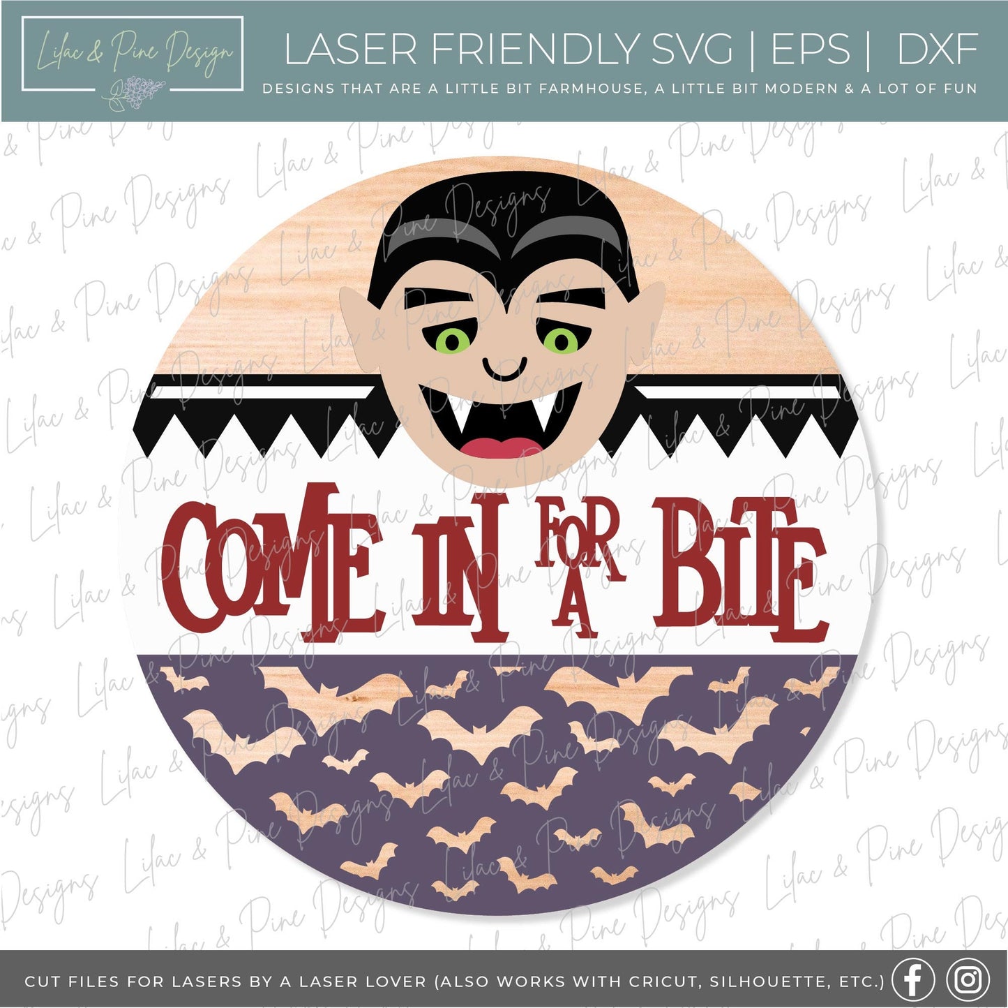 Halloween welcome sign SVG, vampire door hanger SVG, Dracula door hanger SVG, Come in for a Bite sign svg, Glowforge Svg, laser cut file