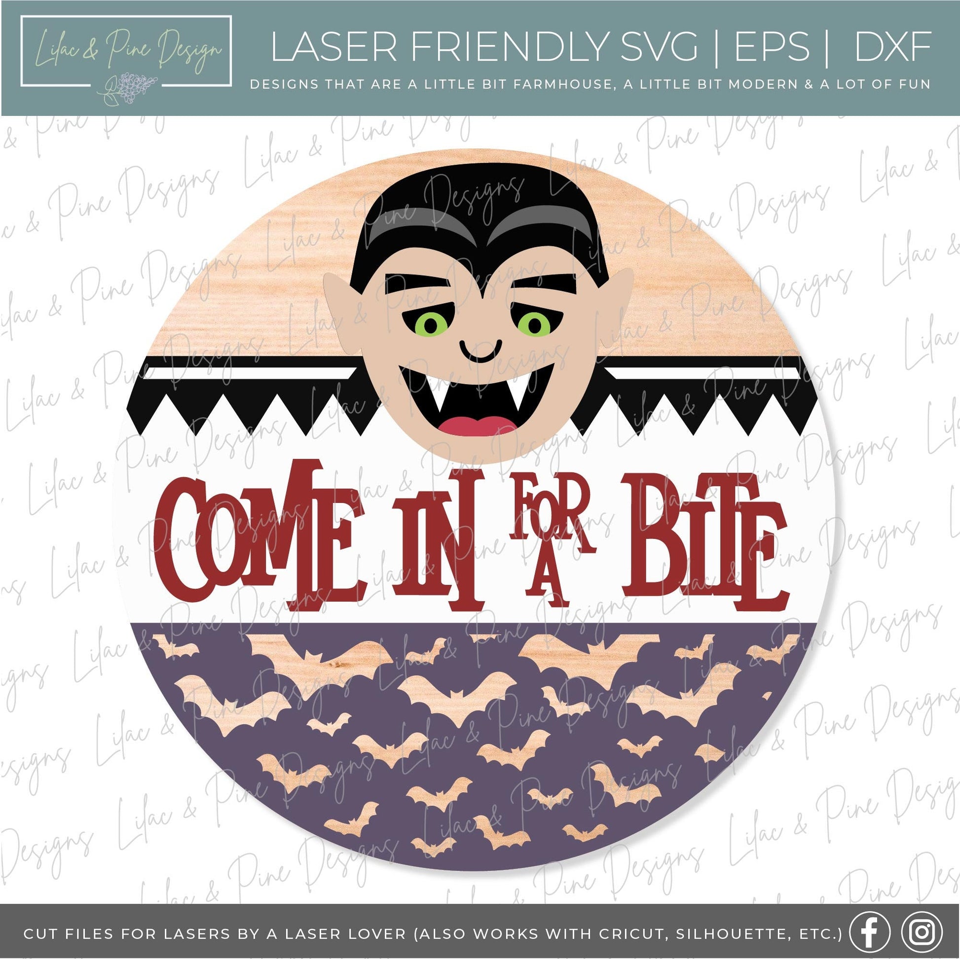 Halloween welcome sign SVG, vampire door hanger SVG, Dracula door hanger SVG, Come in for a Bite sign svg, Glowforge Svg, laser cut file