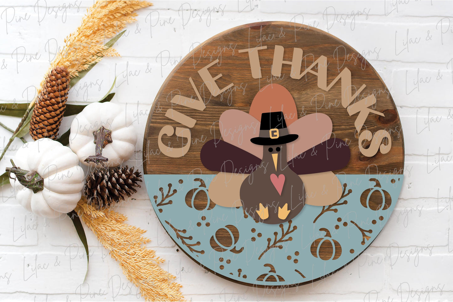 Thanksgiving door hanger SVG, Give Thanks sign SVG, Turkey welcome sign svg, Thanksgiving porch decor, Glowforge SVG, laser cut file