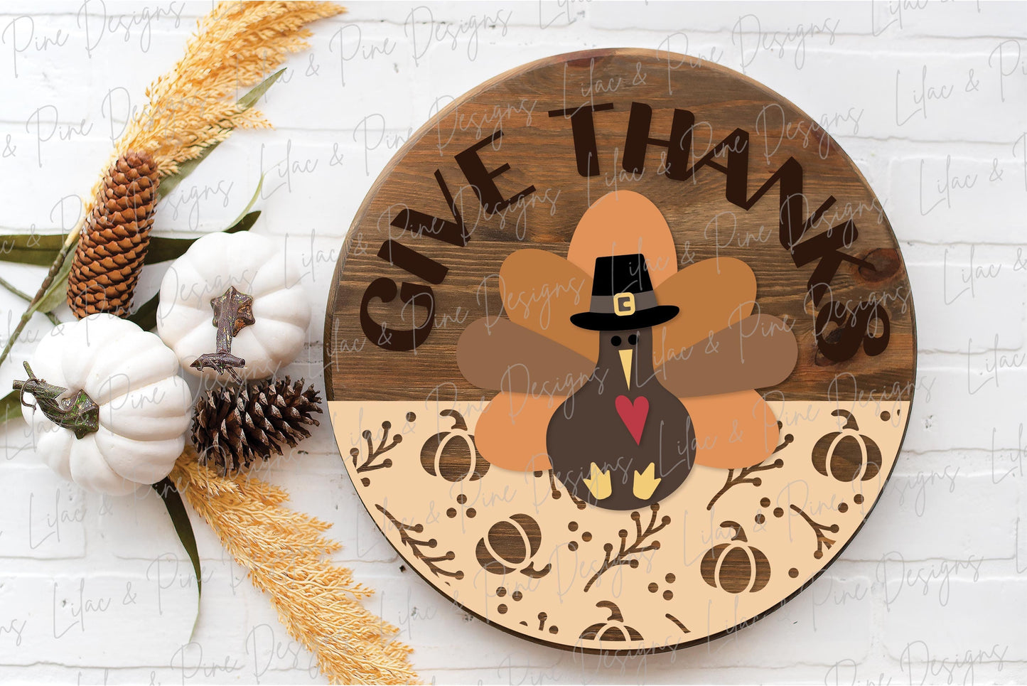 Thanksgiving door hanger SVG, Give Thanks sign SVG, Turkey welcome sign svg, Thanksgiving porch decor, Glowforge SVG, laser cut file