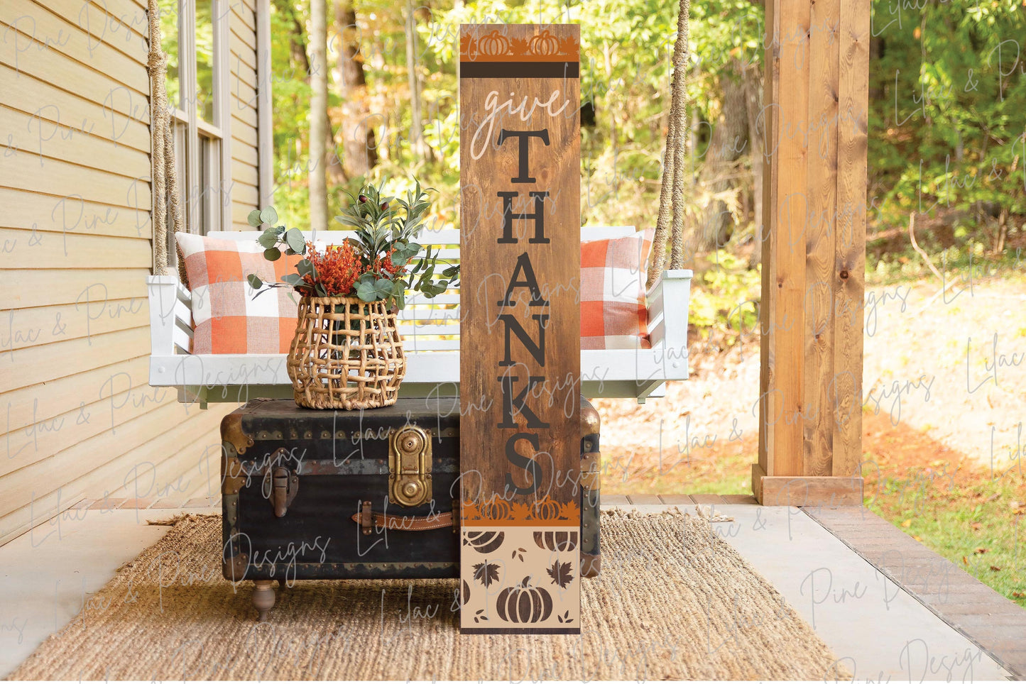 Give Thanks porch sign SVG, Thanksgiving welcome sign SVG, Thanksgiving porch leaner, fall porch decor, vertical sign, Glowforge laser SVG