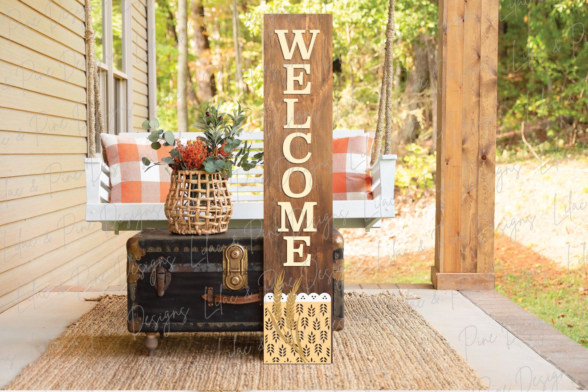 Fall porch sign SVG, Wheat welcome sign SVG, Thanksgiving porch leaner, fall porch decor, vertical sign, Glowforge SVG, laser cut file