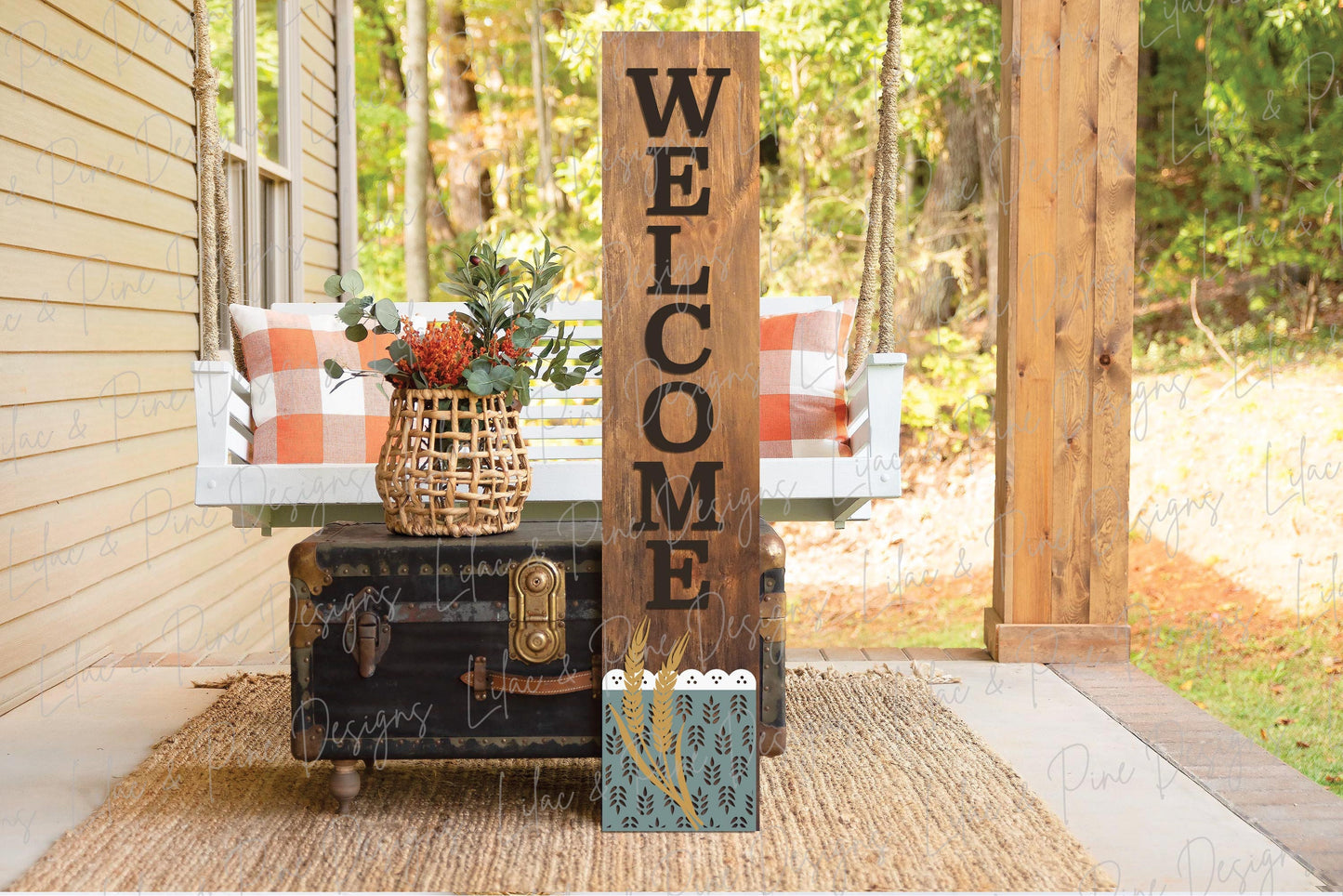 Fall porch sign SVG, Wheat welcome sign SVG, Thanksgiving porch leaner, fall porch decor, vertical sign, Glowforge SVG, laser cut file