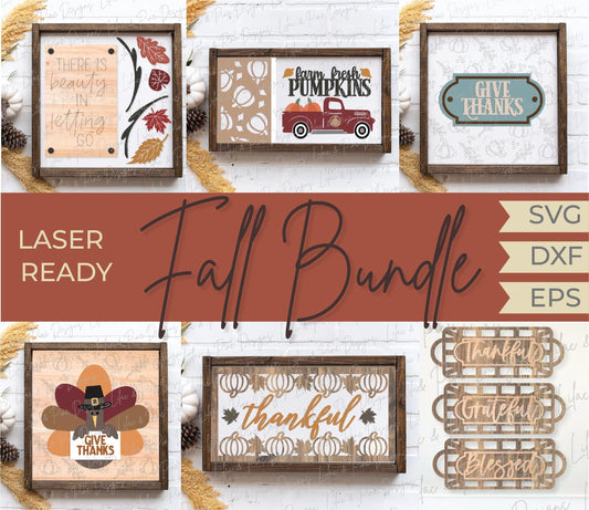 Fall sign bundle SVG, Autumn sign bundle, Thanksgiving SVG, Thankful svg, give thanks svg, fall decor, Glowforge SVG, laser cut file