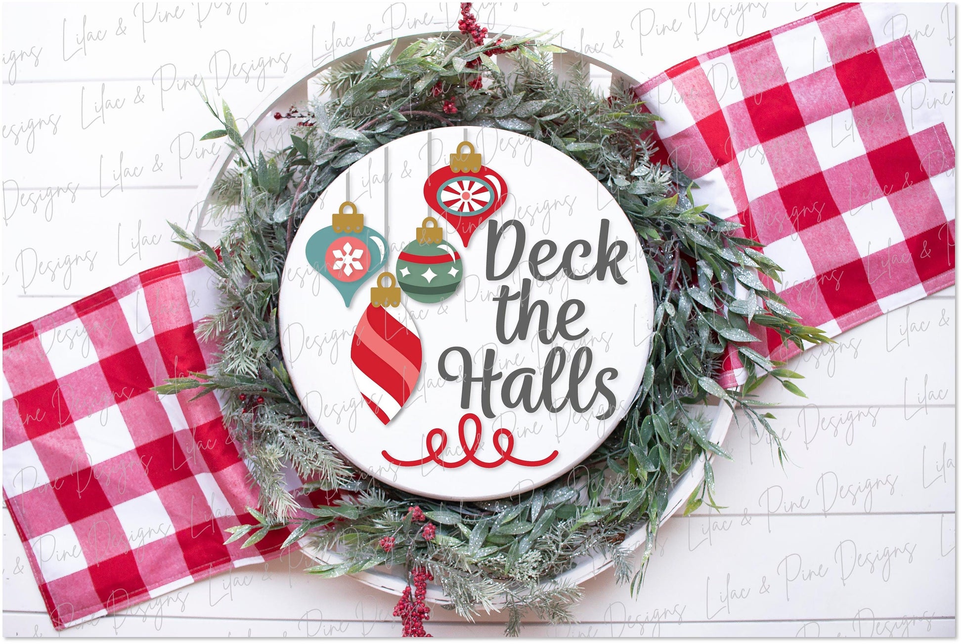 Deck the Halls door hanger SVG, Christmas welcome sign SVG, Vintage ornament round sign svg, Christmas decor, Glowforge SVG, laser cut file