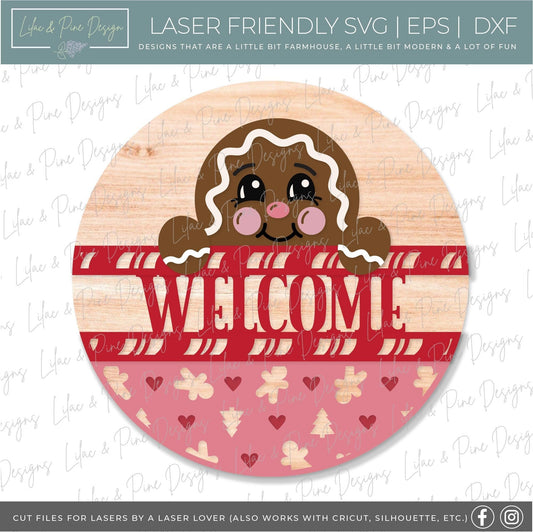 Gingerbread welcome sign SVG, Christmas door hanger SVG, Holiday welcome sign svg, Christmas sign svg, Glowforge SVG, laser cut file