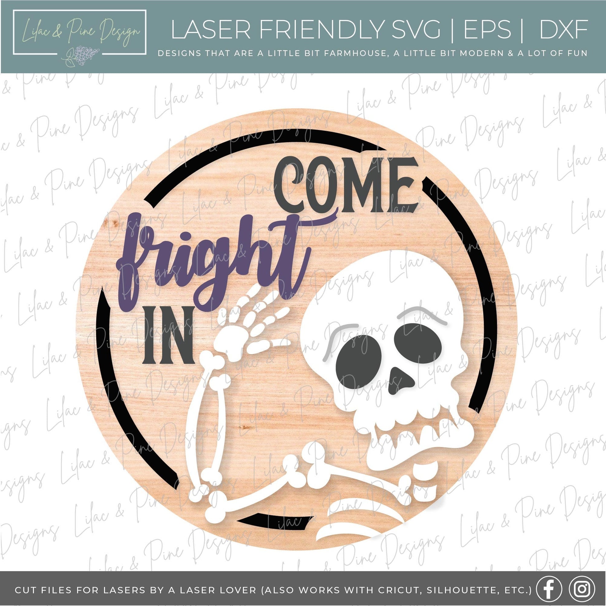 Skeleton sign SVG, Come Fright In SVG, Halloween door hanger SVG, Skeleton welcome sign svg, Halloween decor, Glowforge Svg, laser cut file