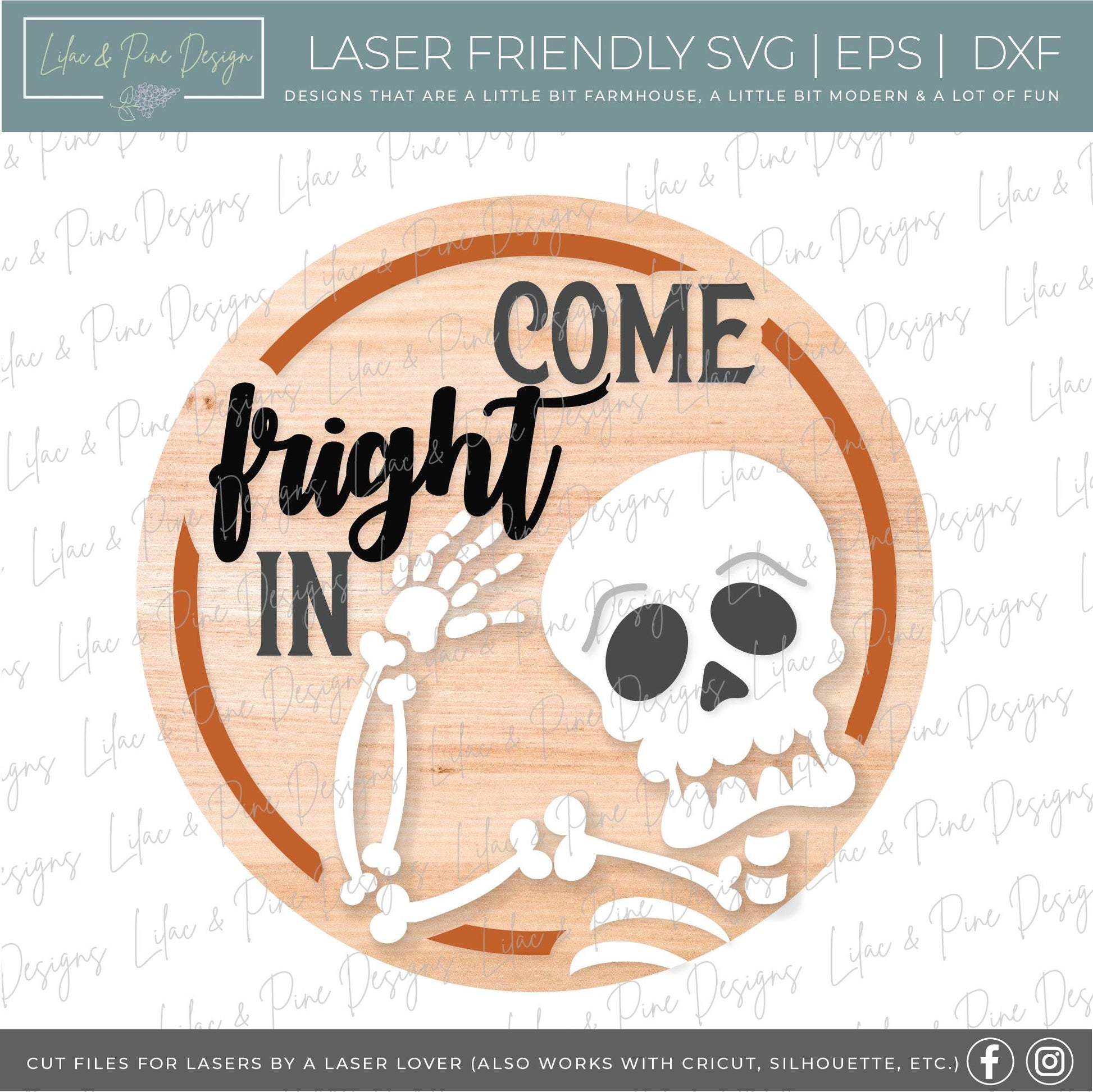 Skeleton sign SVG, Come Fright In SVG, Halloween door hanger SVG, Skeleton welcome sign svg, Halloween decor, Glowforge Svg, laser cut file