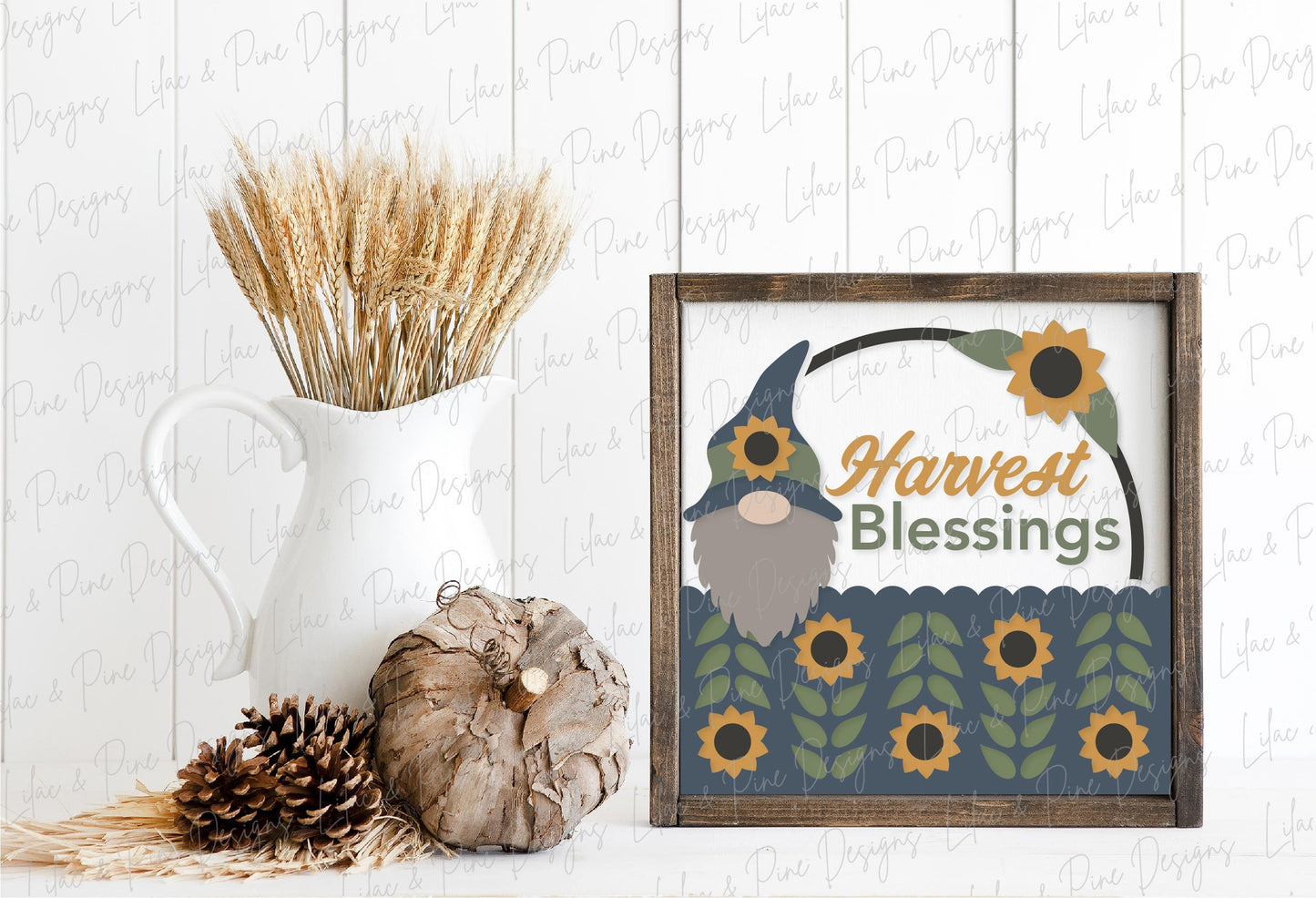 sunflower gnome sign SVG, harvest blessings sign svg, fall sign SVG, fall decor svg, autumn svg, Glowforge SVG, laser cut file