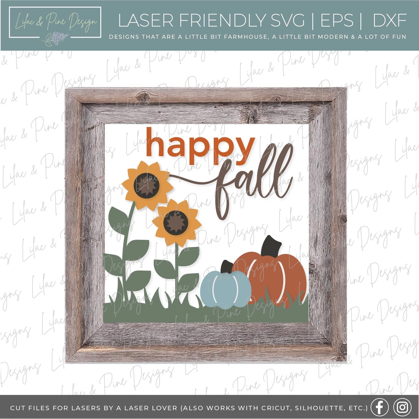 happy fall sign SVG, fall fence sign SVG, pumpkin and sunflower sign svg, fall decor, fall farmhouse svg, Glowforge SVG, laser cut file