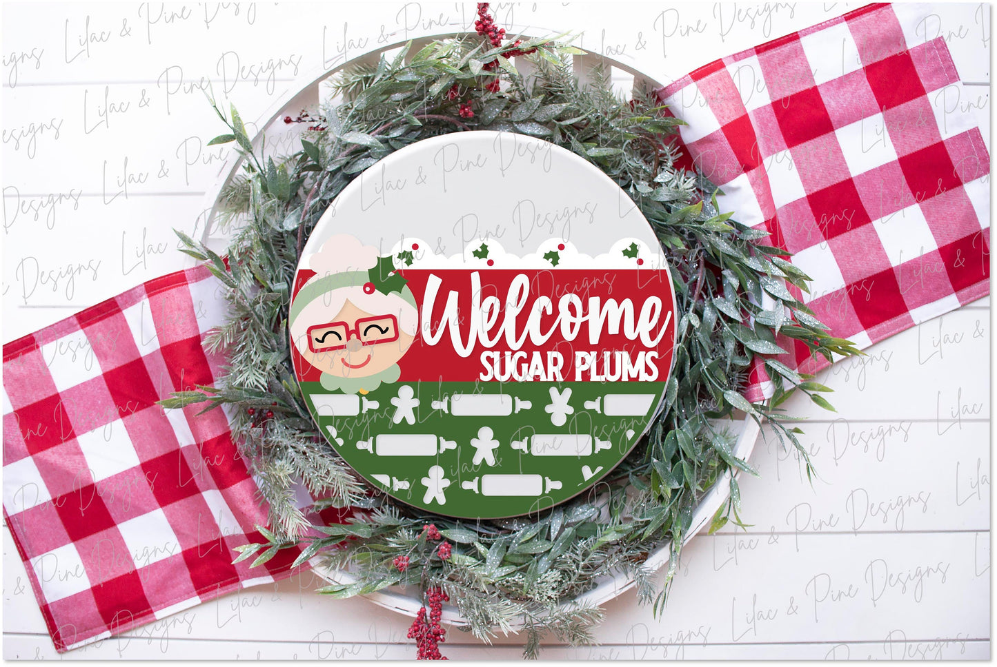Welcome Sugar Plums SVG, Mrs Claus welcome sign SVG, Christmas door hanger SVG, Christmas welcome sign svg, Glowforge Svg, laser cut file