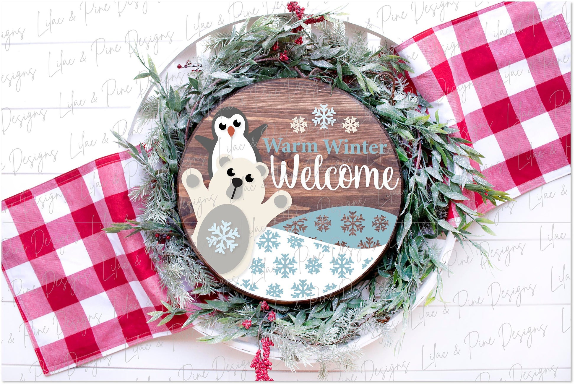 Warm Winter Welcome sign SVG, Christmas door hanger SVG, Winter door hanger SVG, penguin svg, polar bear svg, Glowforge Svg, laser cut file