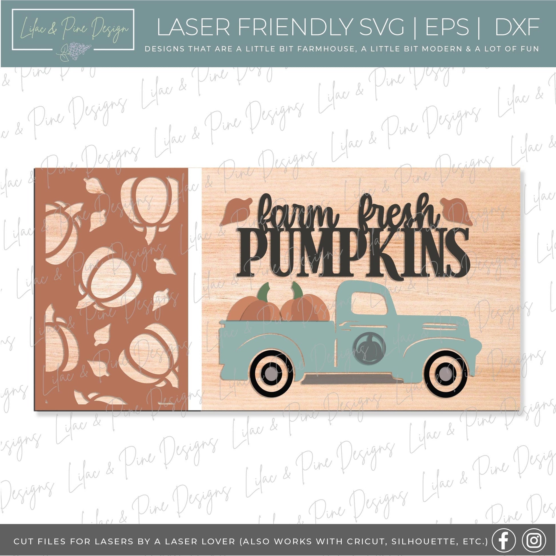 Farm Fresh Pumpkins sign SVG, pumpkin fall sign SVG, autumn decor svg, fall decor svg, fall antique truck svg, Glowforge SVG, laser cut file