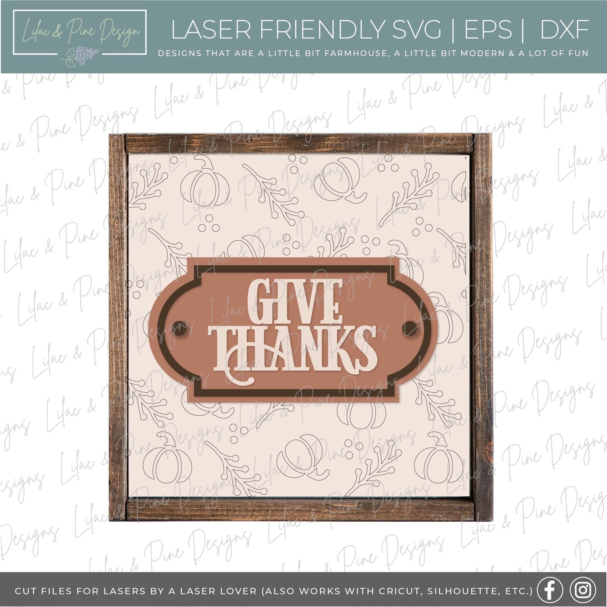 Give Thanks sign SVG, fall sign SVG, pumpkin sign svg, Thanksgiving sign, fall decor, fall farmhouse svg, Glowforge SVG, laser cut file