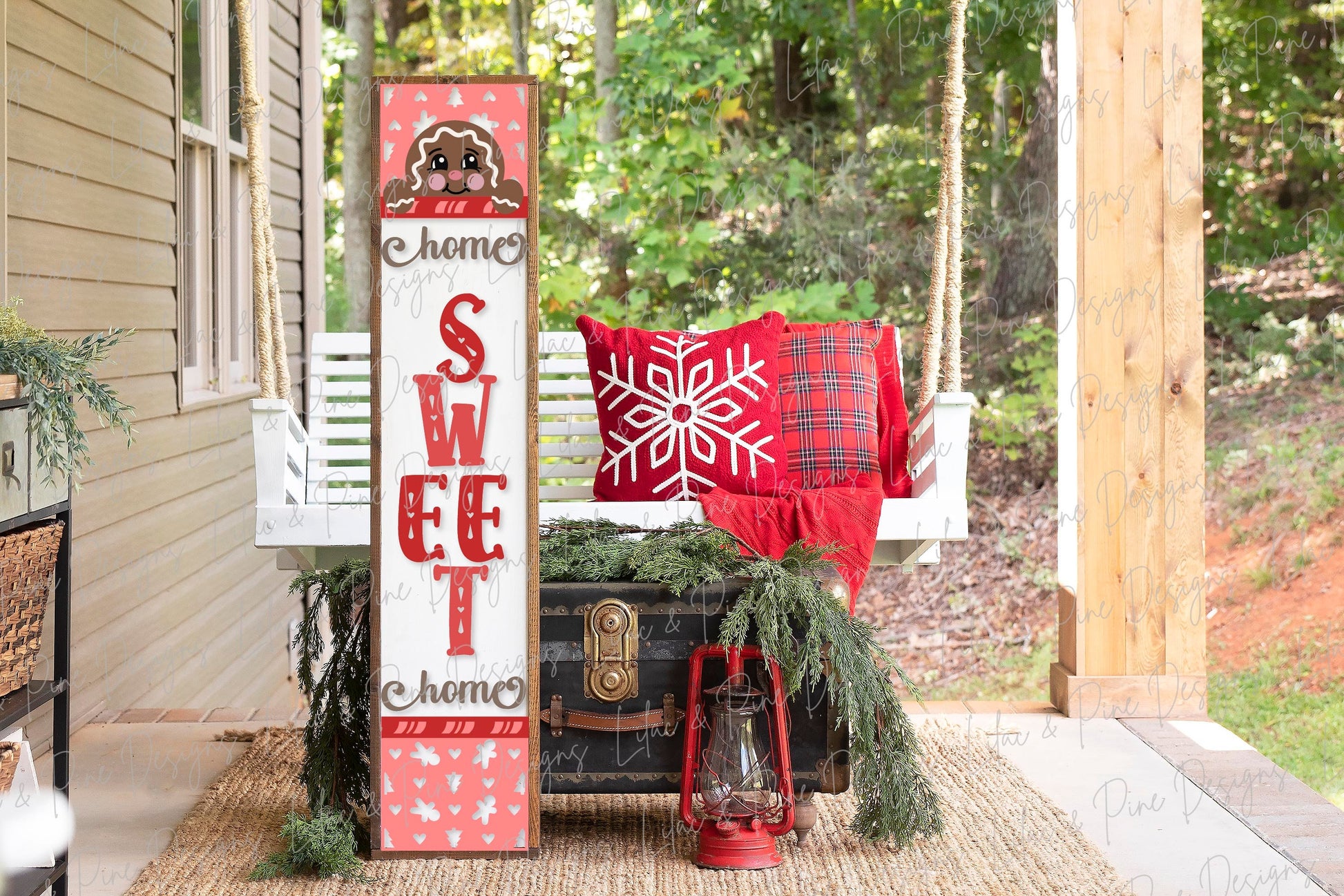 Home Sweet Home sign SVG, Christmas porch sign, Gingerbread man welcome sign svg, holiday vertical porch sign, Glowforge SVG, laser cut file