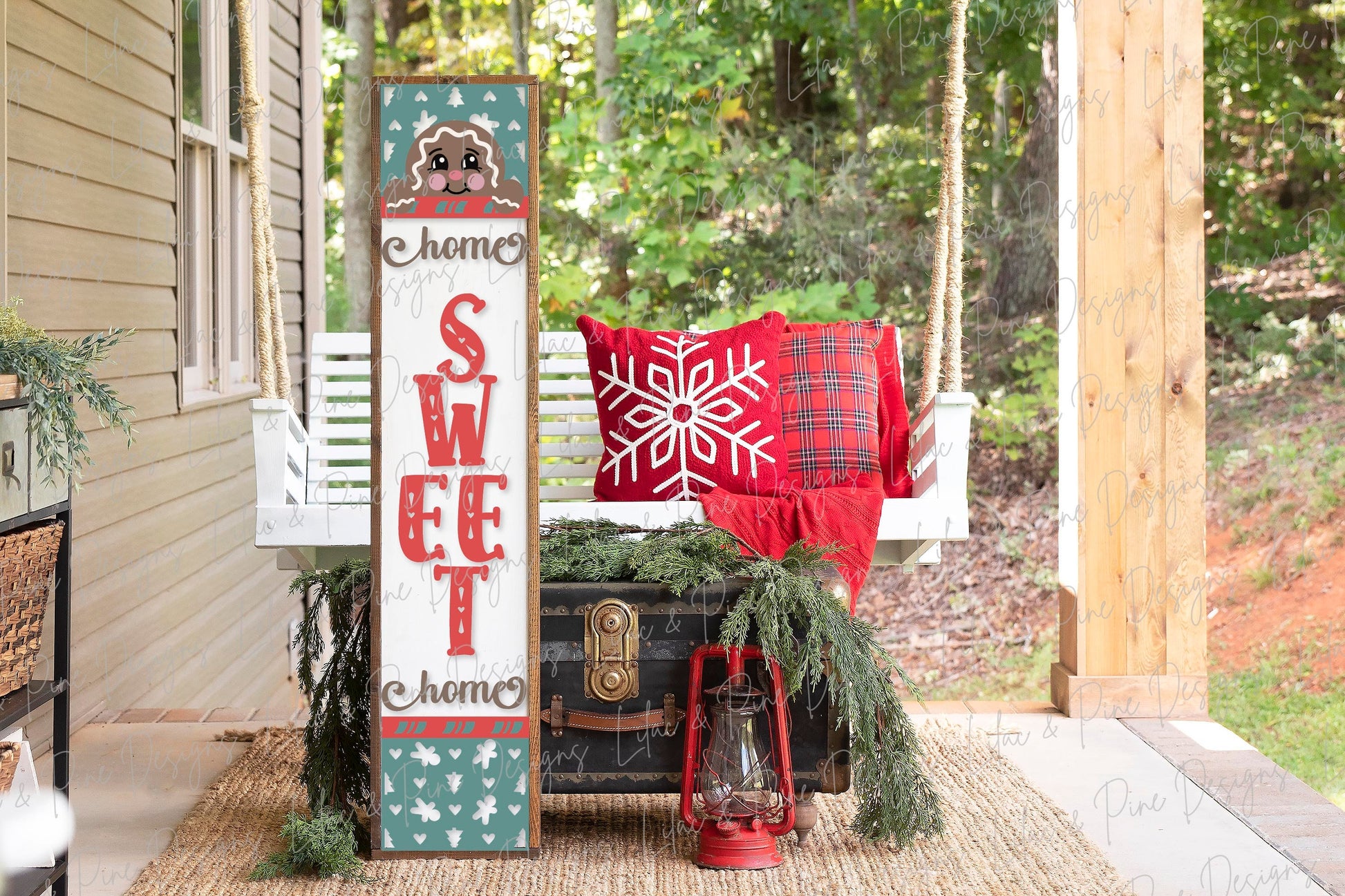 Home Sweet Home sign SVG, Christmas porch sign, Gingerbread man welcome sign svg, holiday vertical porch sign, Glowforge SVG, laser cut file