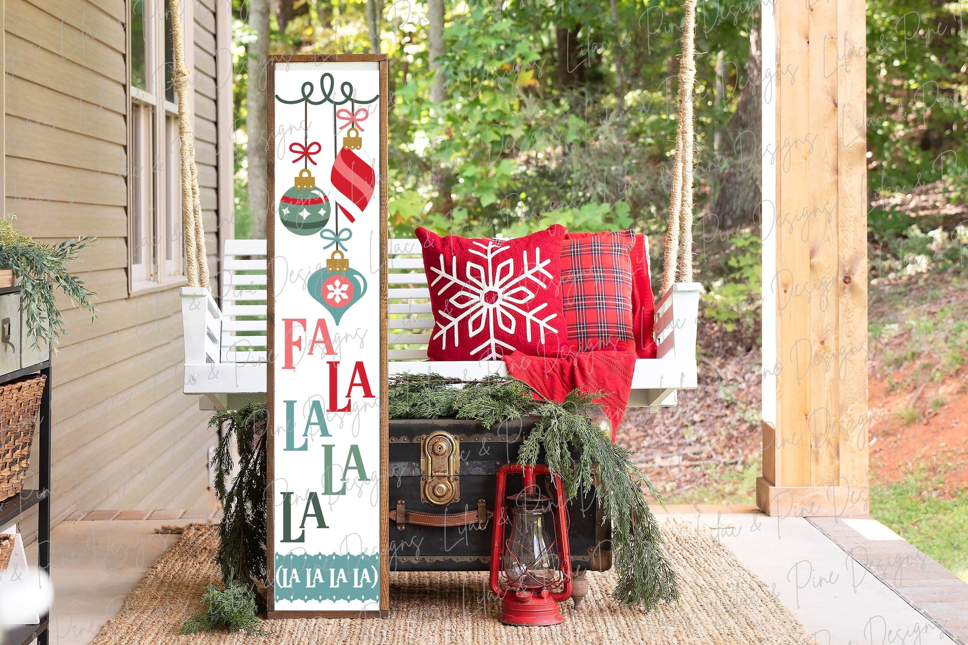Christmas ornament welcome sign SVG, Vintage ornament porch sign, Fa la la welcome sign svg, Holiday decor, Glowforge SVG, laser cut file