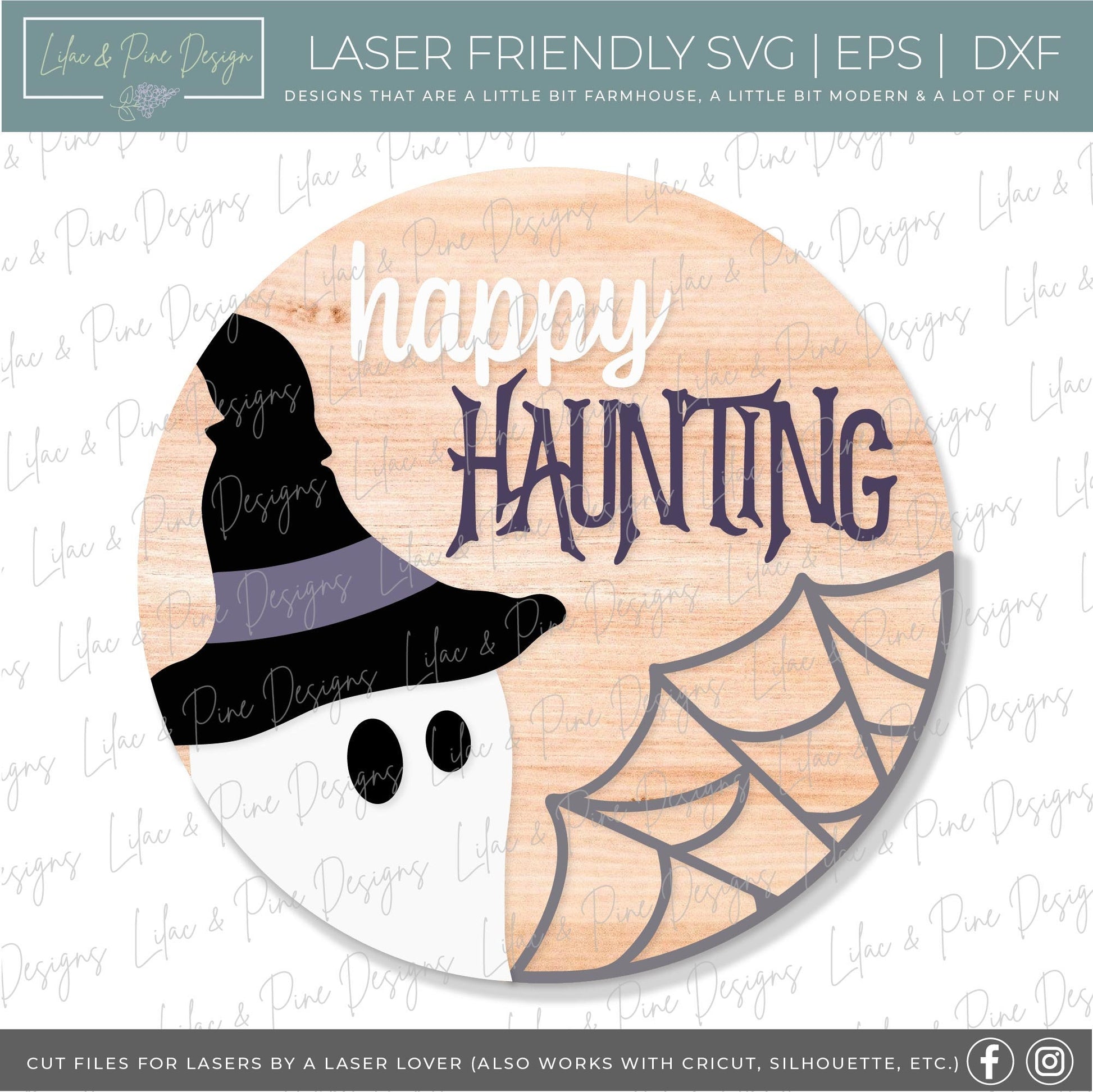 Halloween welcome sign SVG, ghost door hanger SVG, spiderweb door hanger SVG, happy haunting sign svg, Glowforge Svg, laser cut file