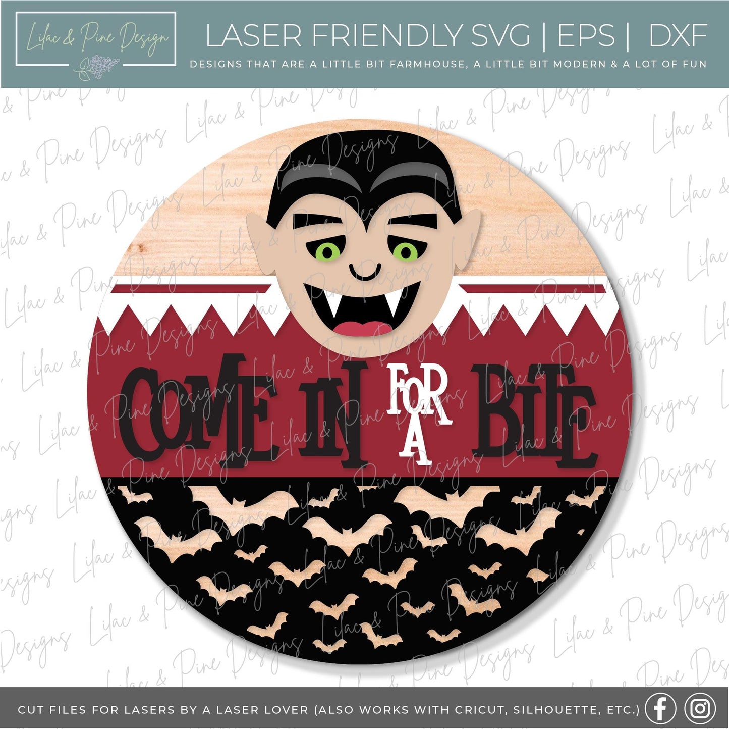 Halloween welcome sign SVG, vampire door hanger SVG, Dracula door hanger SVG, Come in for a Bite sign svg, Glowforge Svg, laser cut file