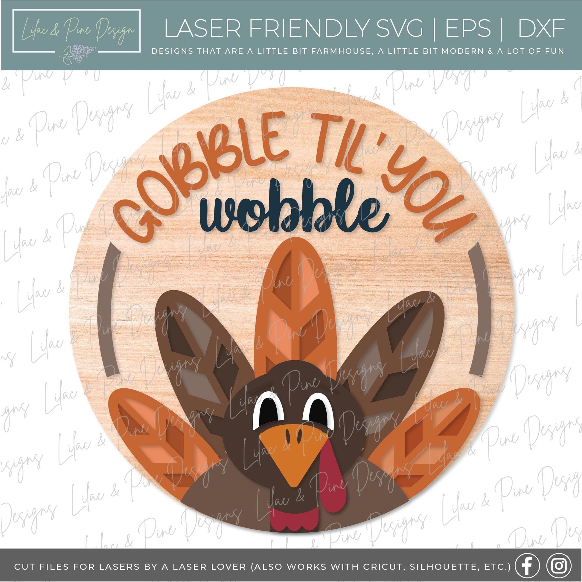 Thanksgiving door hanger SVG, Gobble til you Wobble sign SVG, Turkey welcome sign svg, Thanksgiving decor, Glowforge SVG, laser cut file