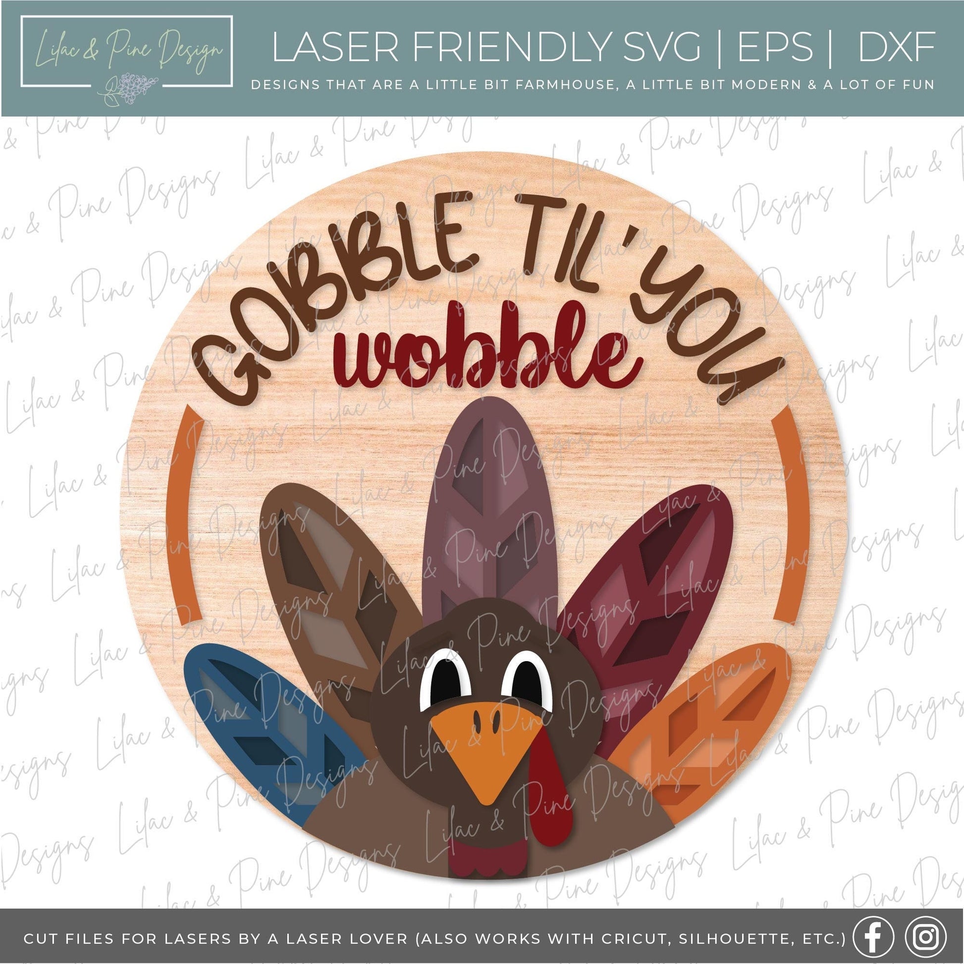 Thanksgiving door hanger SVG, Gobble til you Wobble sign SVG, Turkey welcome sign svg, Thanksgiving decor, Glowforge SVG, laser cut file