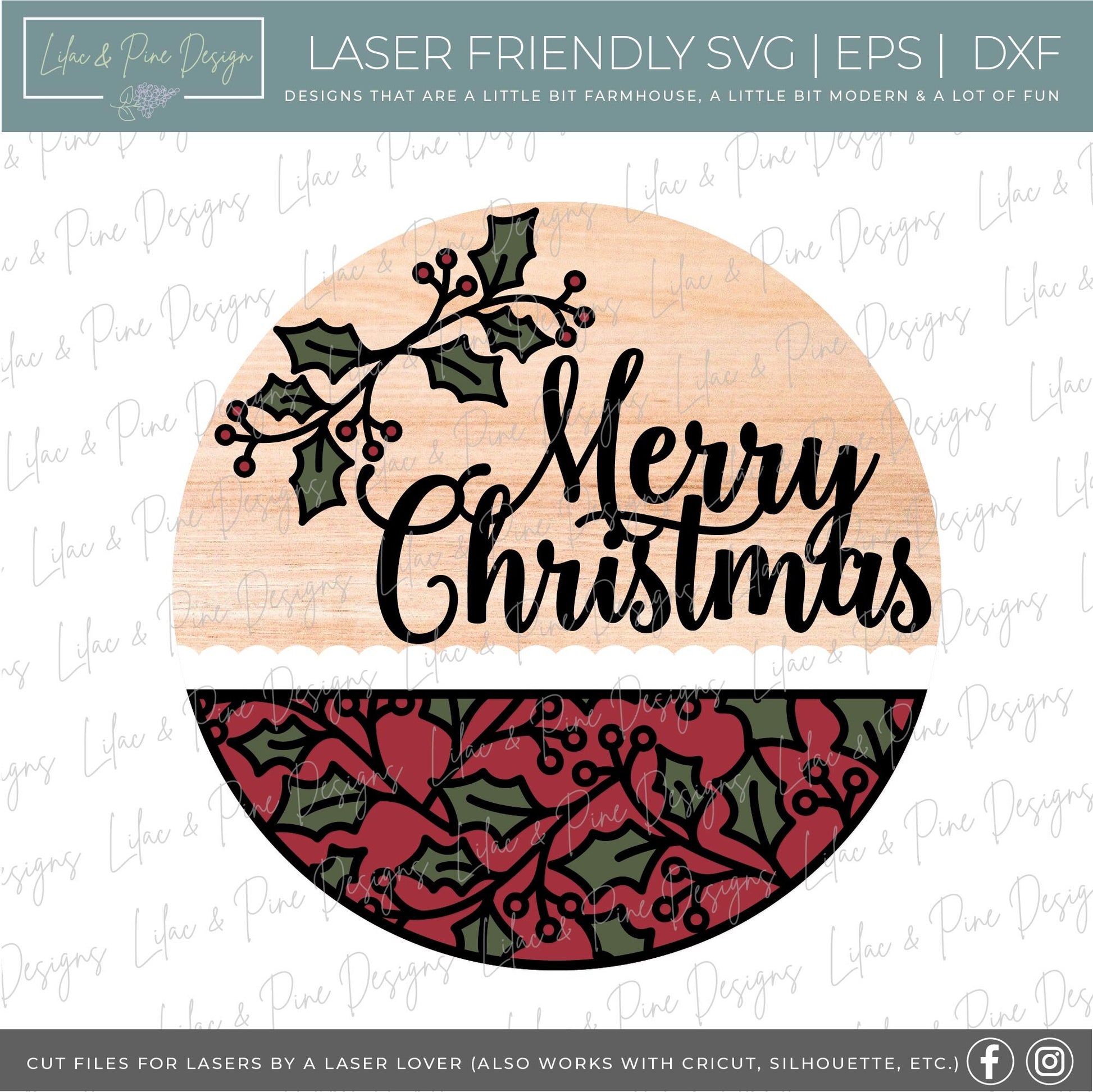 Merry Christmas sign SVG, Christmas welcome sign SVG, Christmas door hanger SVG, Holly pattern sign svg, Glowforge Svg, laser cut file