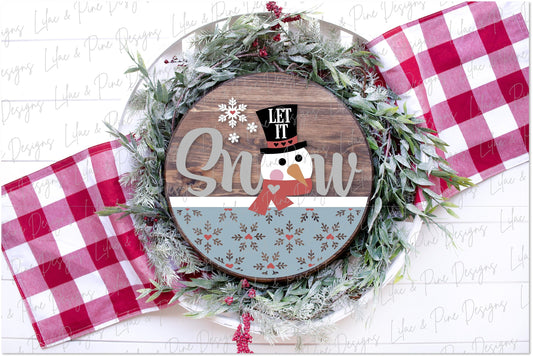 Let it Snow sign SVG, Snowman welcome sign SVG, Winter door hanger SVG, Snowman round sign, Snow pattern sign, Glowforge Svg, laser cut file