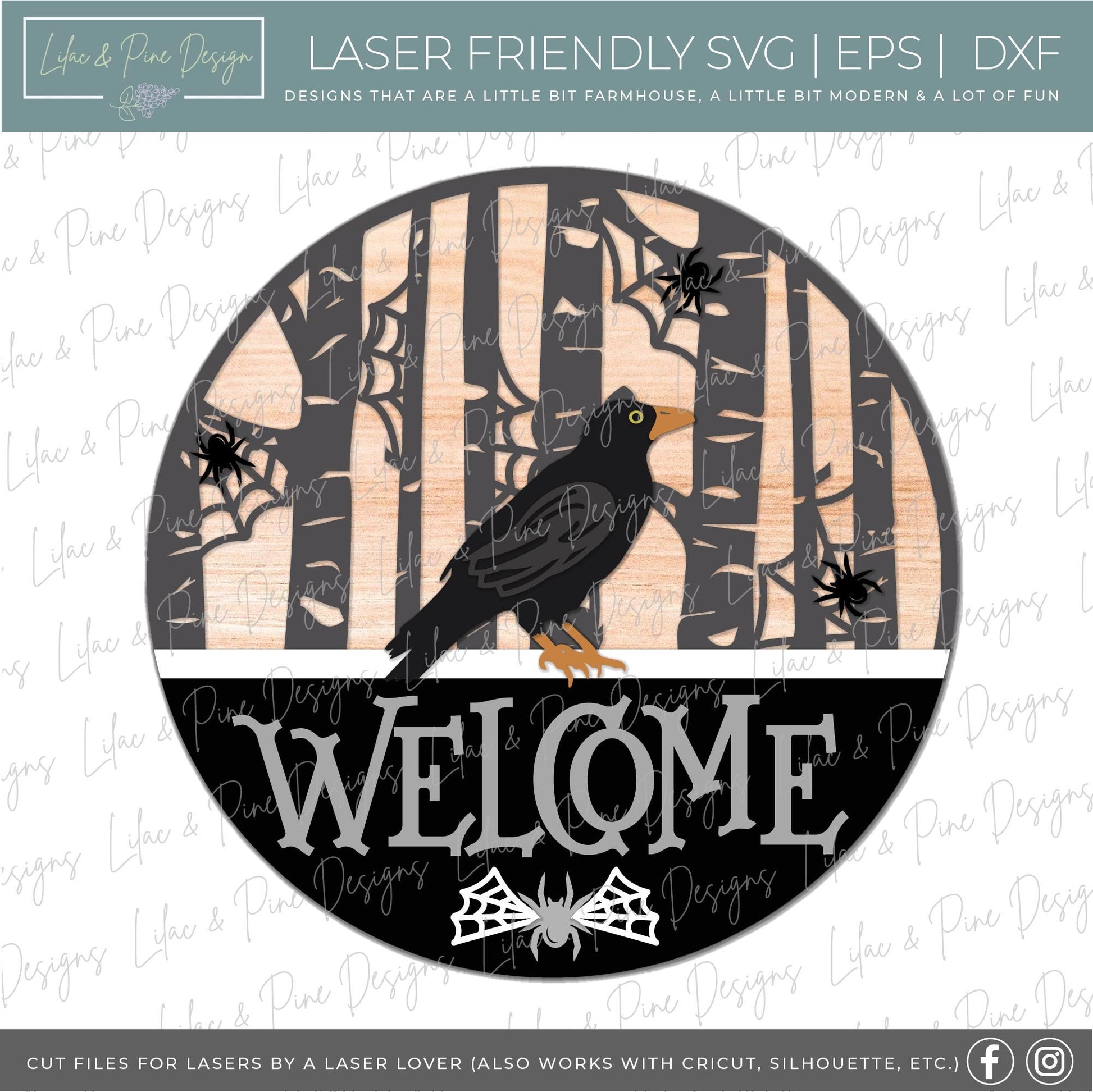 Halloween crow sign, Halloween door hanger SVG, Spooky forest welcome sign SVG, Halloween decor, raven svg, Glowforge Svg, laser cut file