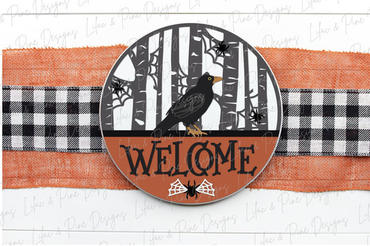Halloween crow sign, Halloween door hanger SVG, Spooky forest welcome sign SVG, Halloween decor, raven svg, Glowforge Svg, laser cut file